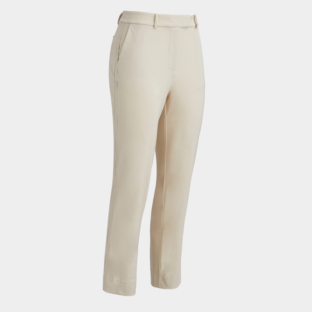 stretch tech twill mid rise straight leg trouser