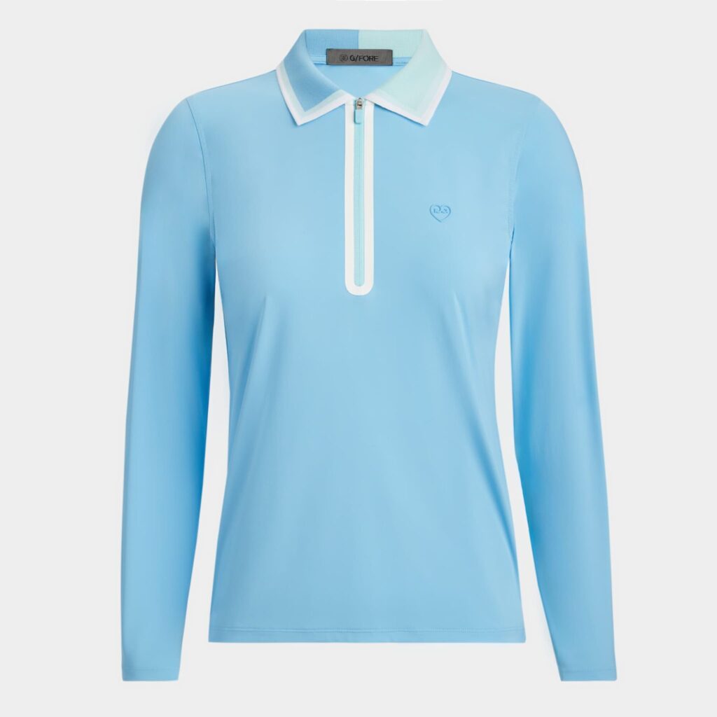 colour block silky tech nylon quarter zip polo