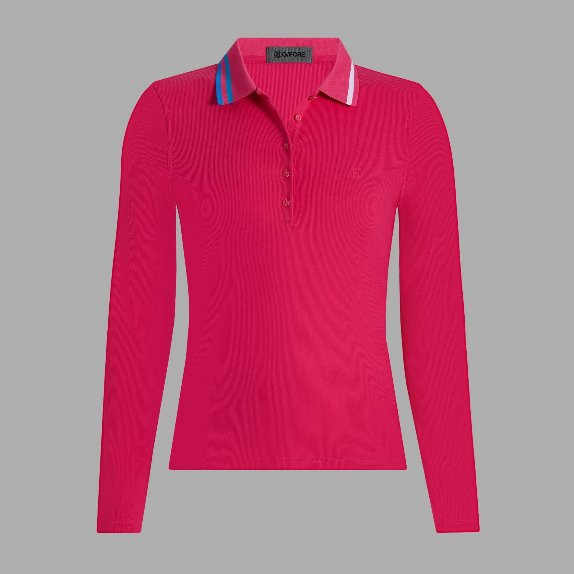 contrast collar ribbed tech nylon long sleeve polo