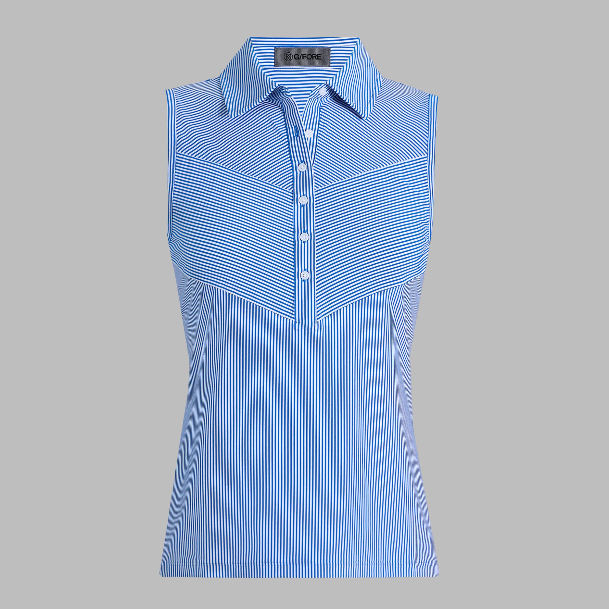 fine tech engineered stripe sleeveless polo