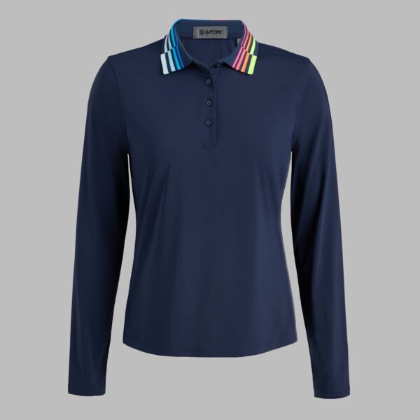 contrast collar silky tech nylon long sleeve polo