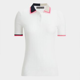 cotton blend ribbed short sleeve sweater polo