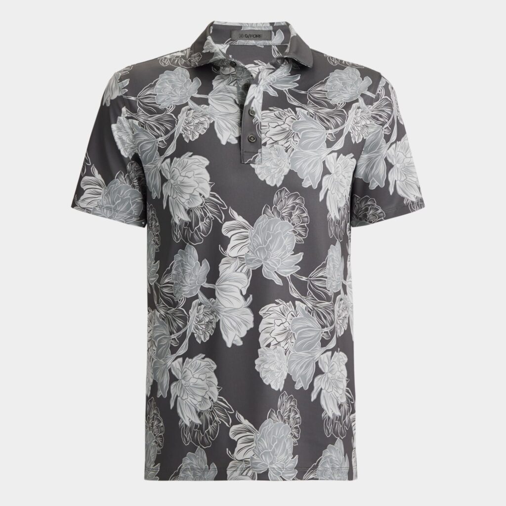 stamped floral tech jersey polo