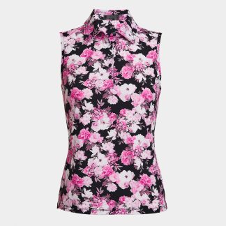 photo floral silky tech nylon sleeveless polo