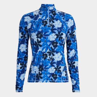 floral camo silky tech nylon ruched quarter zip pullover