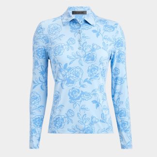 peony sketch silky tech nylon long sleeve polo