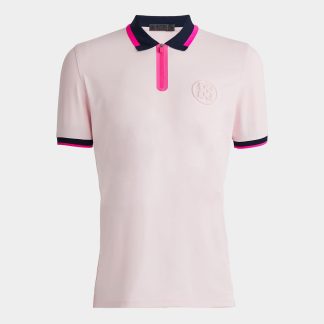 embossed logo banded sleeve quarter zip tech piqué polo