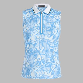 trippy floral silky tech nylon sleeveless polo